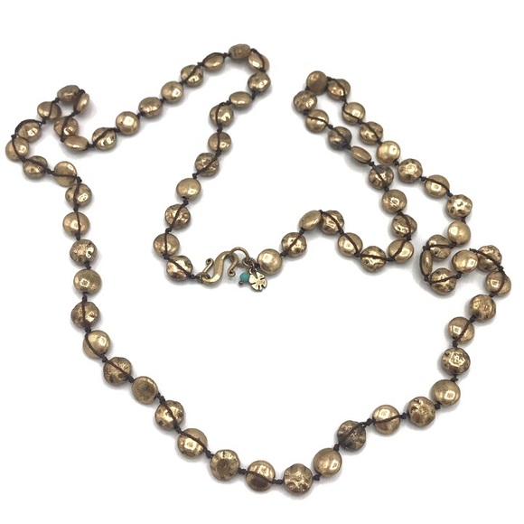 Lucky Brand Gold Tone Thread Wrapped Round Discs Beaded Strand Necklace - Picture 8 of 9